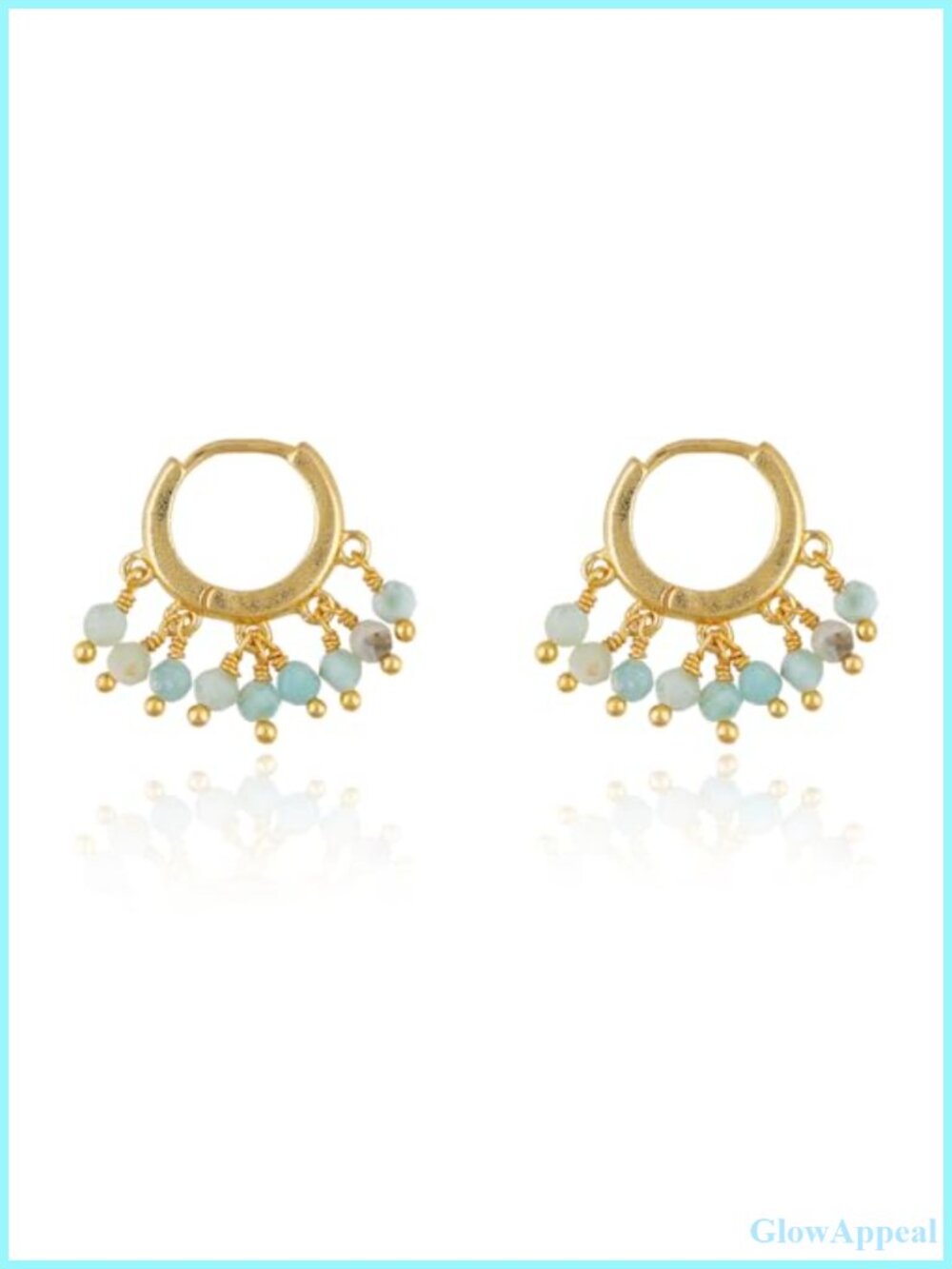 Natural Larimar Gemstone Hoop Earrings 14K Gold Plated Dainty Handmade